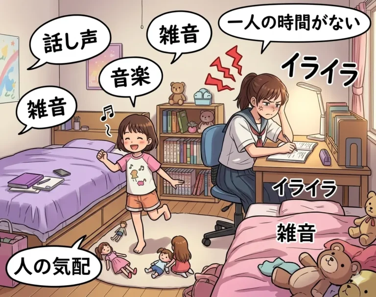 姉妹2人部屋。お姉ちゃんが一人になれなくて、イライラしている。